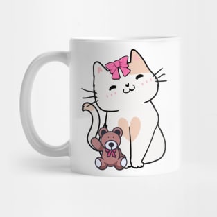 Cute Persian Cat holds a teddy bear Mug